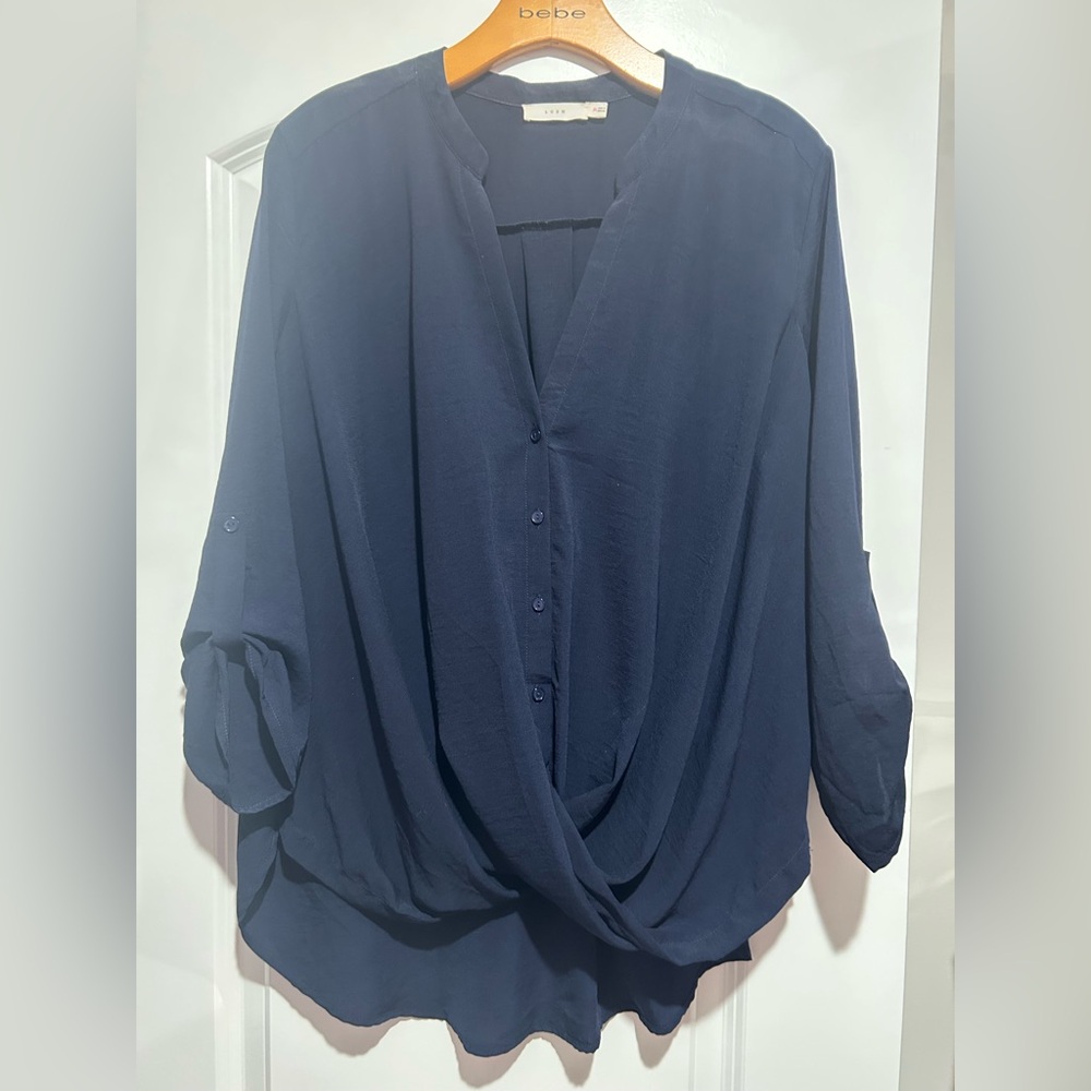 Lush Deep Blue Draped Blouse